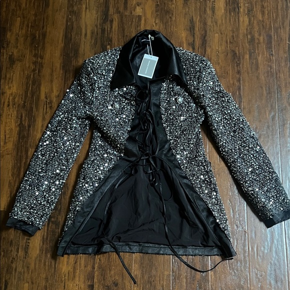 NWT Marigold Shadows Stunner Sequin Jacket Silver & Black Size Large - Picture 2 of 16
